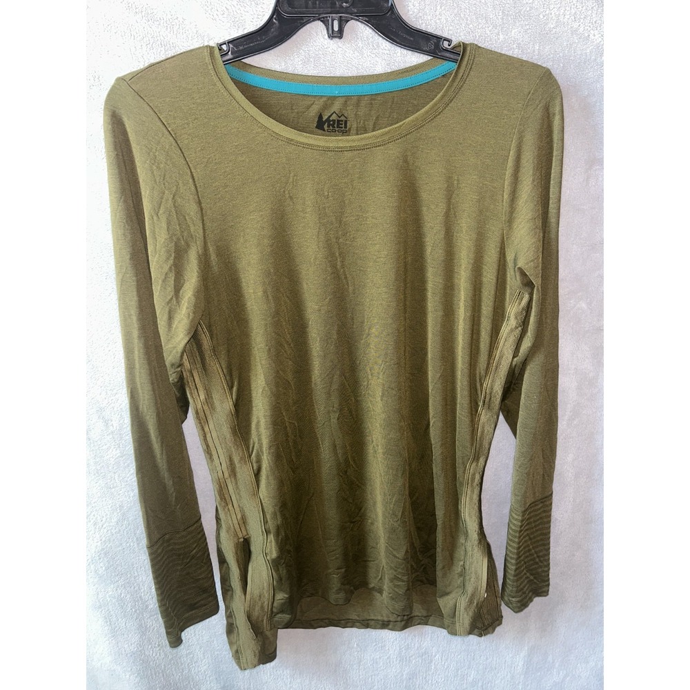 REI Co-op Shirt Mens M Green Long Sleeve Performance Lightweight Stretch Top